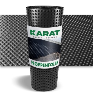 Schwarze KARAT Noppenfolie (50x1000cm) für Bau und Garten. Robuster Schutz vor Feuchtigkeit und Kälte.